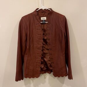 Neiman Marcus Chestnut Leather Jacket with Scalloped Edges